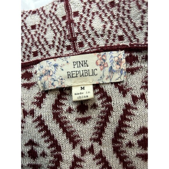 PINK REPUBLIC Burgundy and White Drop-Shoulder Open Cardigan Medium - Picture 4 of 7